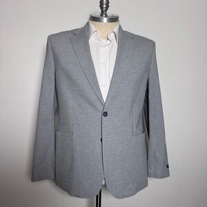 Express Blazer Mens 46R Gray Solid Slim Fit Two Button Knit Sport Coat